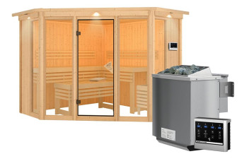  Karibu | Alcinda 2 Sauna met Dakkraag | Biokachel 9 kW Externe Bediening 403057-31